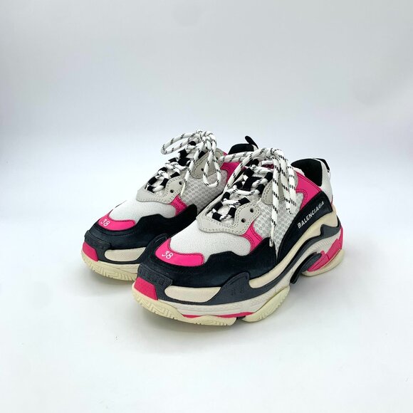 H13685 Balenciaga Triples Size 38 Colorblocked Web Lace-up Casual Sneakers Daddy - Picture 1 of 9